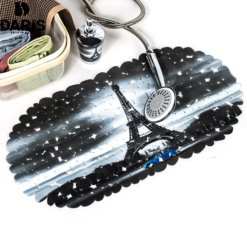 DARISB Bathroom Rubber Mats Suction Cups Printed PVC Anti Slip Bathroom Pebble Shower Mat Non Slip Plastic Bath Tub Massage Mat