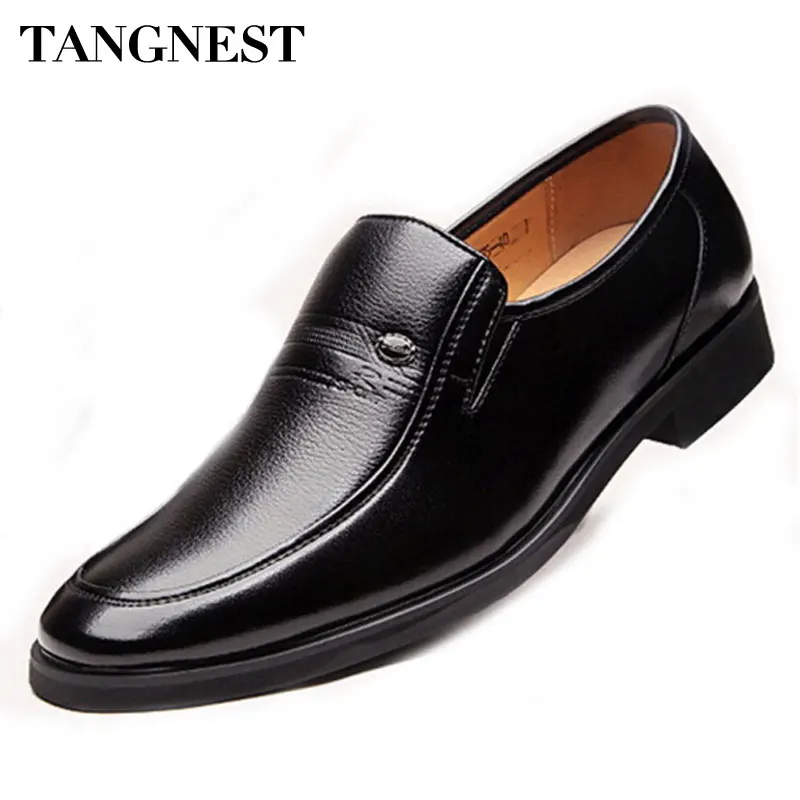 Tangnest 2017 New Men's Dress Shoes Split Leather Oxfords Casual Round Toe Low Heels Shoe Male Slip-On Business Shoes XMP332