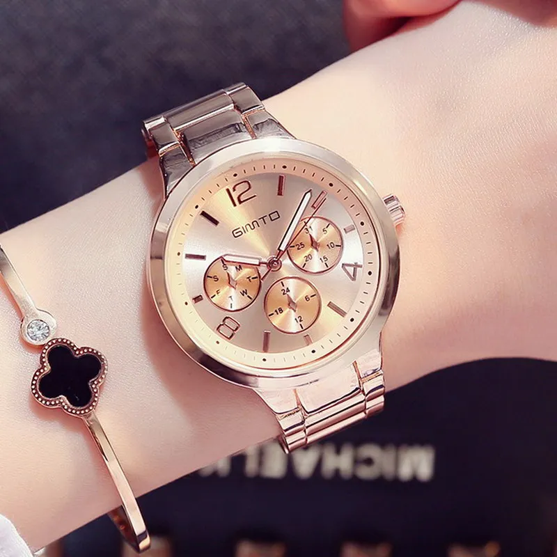 GIMTO Brand Dress Women Watches Steel Luxury Gold Lovers Bracelet Wristwatch Clock Business Quartz Ladies Watch