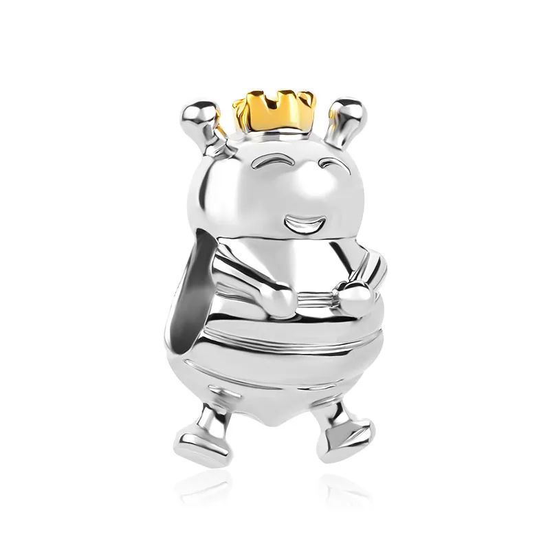 

2018 new free shipping 1pc silver&gold two tones ant king with gold crown diy bead Fits European pandora Charm Bracelets A933