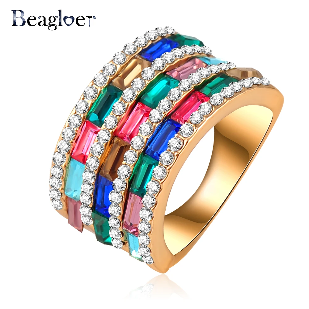 Beagloer Fashionable Multi Color Knuckle Rings Gold Color AAA Zircon