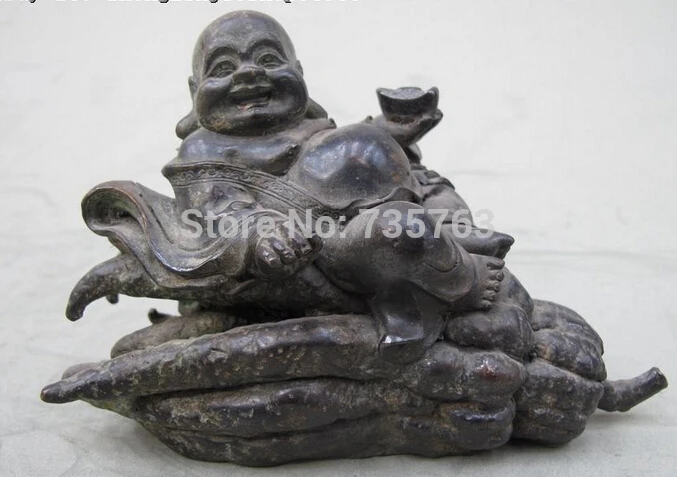 

xiuli 00587 China classical Pure bronze Wealth Maitreya Buddha on Take chayote arhat Statue