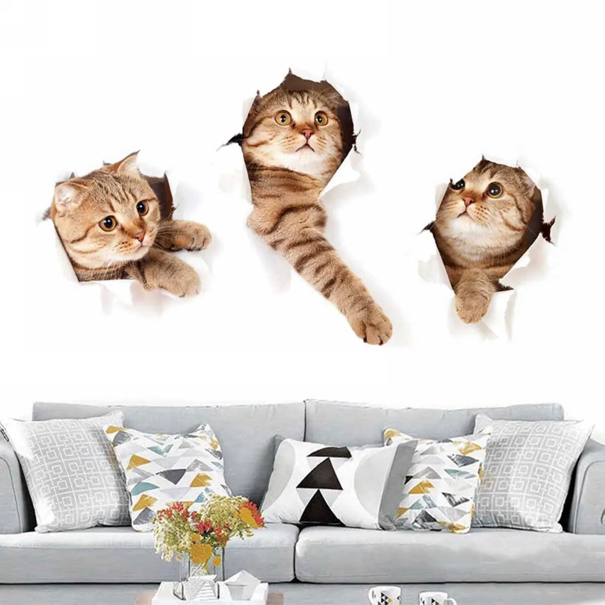 JX-LCLYL Kitten Cat Wall Sticker Vinyl Cute 3D Bedroom Fridge Decal Home Mural Art Decor