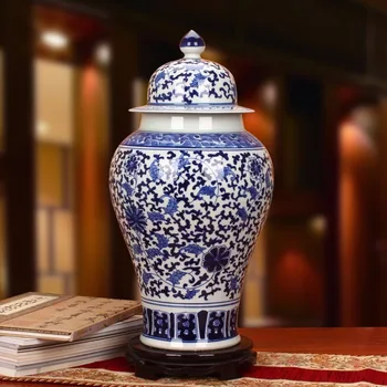 

Jingdezhen chinese Porcelain Vase Antique Blue and White Temple jar Ceramic vase decoration home ginger jars vintage vase