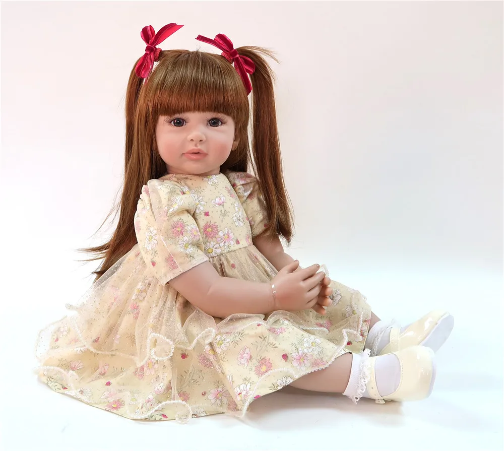 Мягкая Кукла Reborn Baby Doll длинные волосы принцесса девочка 24 дюйма Реалистичная 3/4