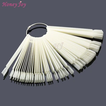 

50PCS Clear/Natural Fan Board Display Nail Art Tips False Round Hoop Stick Practice Fake Tip for Polish Gel Showing Beauty Tools