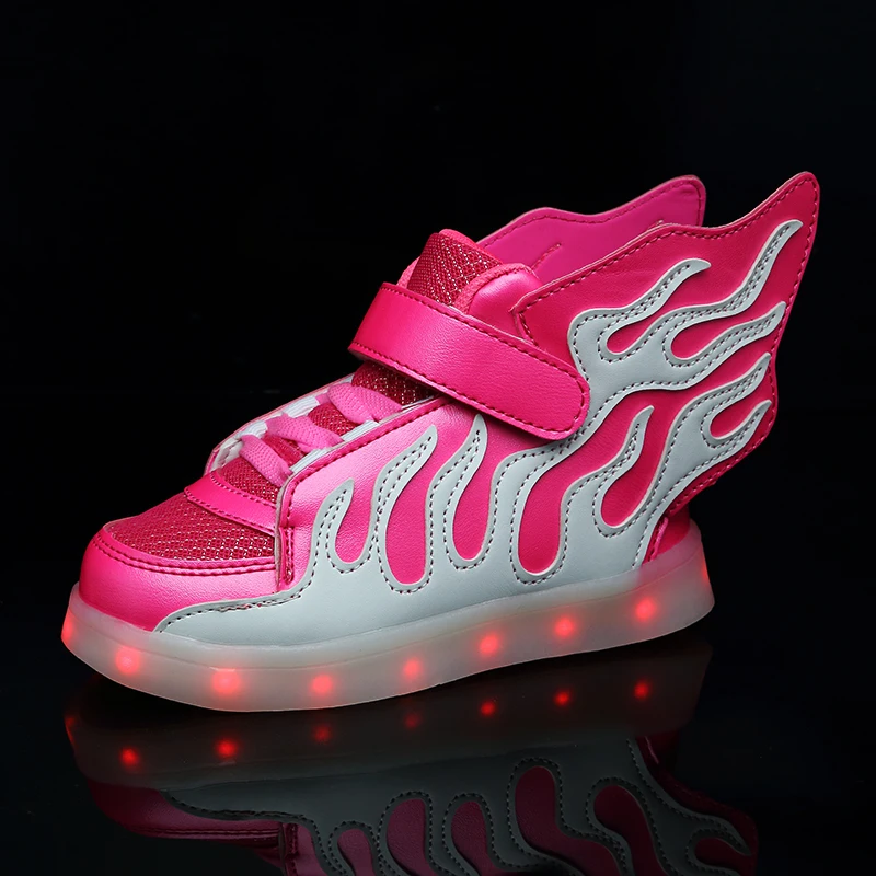 

STRONGSHEN Pink 2018 Kids Shoes with LED Lights Children Kids Sneakers with Wing Boys Girls Led Light Up Shoes USB Charging Warm