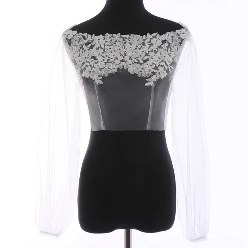 

Wedding Dress Growns Lace Bridal Bolero Women Long Sleeve Off The Shoulder Tulle Wedding Jacket Bolero Wrap