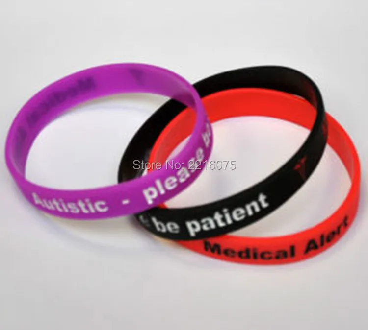 300pcs Medical Alert AUTISTIC please be patient wristband silicone