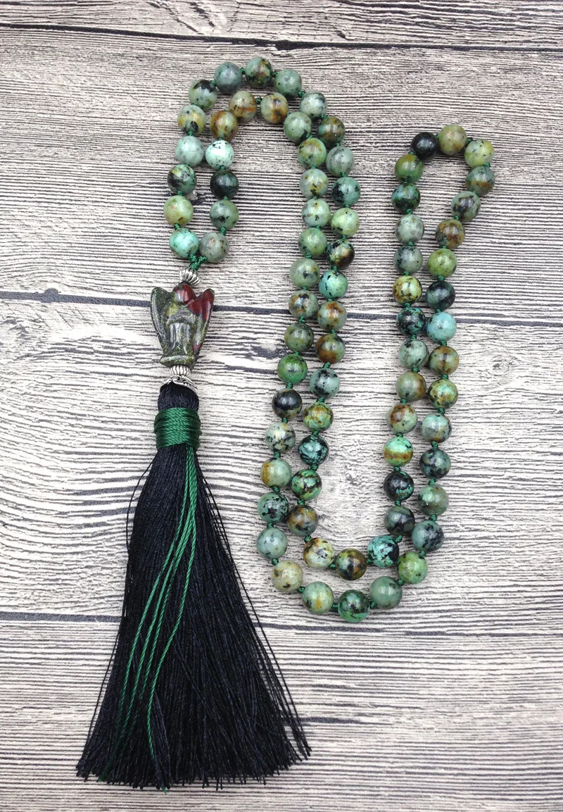 

YA2483 Chakra Angel Stone Tassel Knot Beads Handmade Necklaces 30inch long