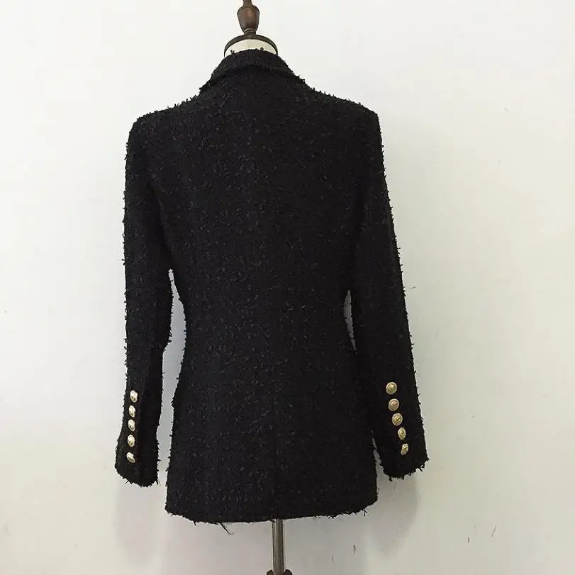 HIgh quality women blazer tweed jacket coat autumn fashion metal button double breasted lapel long sleeve elegant overcoat L1361