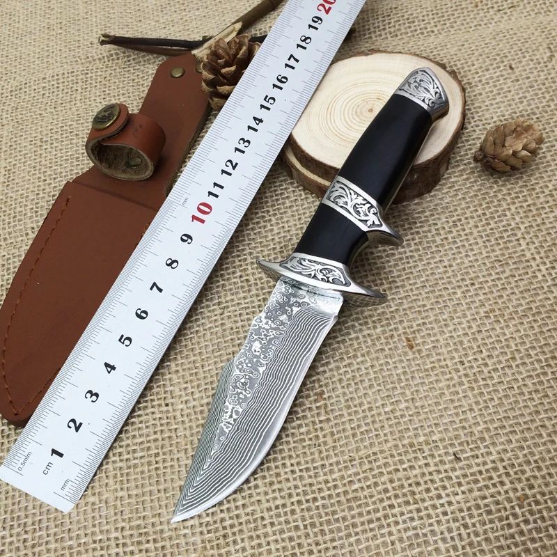 Damascus Knife High Grade Gold Wood Handle Damascus Steel Fixed