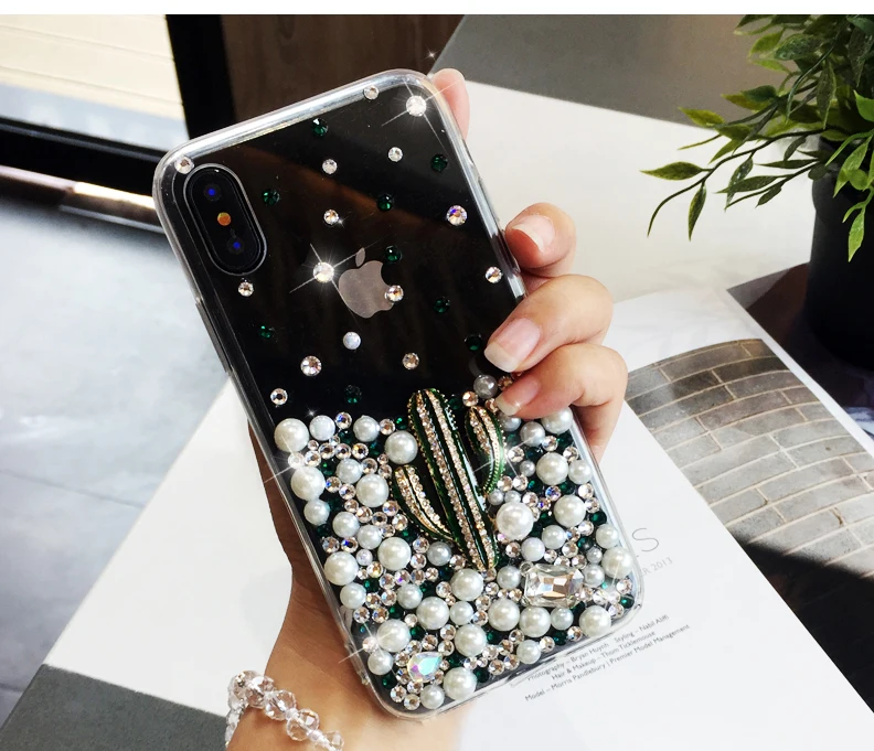 

Diamond Pearl Cactus Phone Cover Case For Samsung Galaxy J8 J6 J7 J5 J4 J3 J2 J1 2018 2017 2016 2015 Phone Back Cases Shell