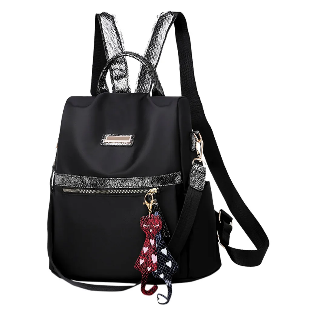 

Solid Color Backpack Women's Fashion Cat Pendant Backpacks Waterproof Nylon Bag Anti-Theft Shoulder Leisure Bags