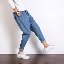 2017 Autumn men’s new Preppy style pocket decoration fashion trend Haren pepe casual Ankle-Length pants black/blue jeans M-5XL