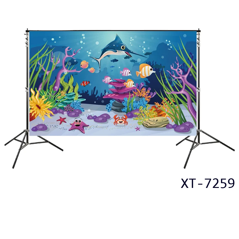 8x12 FT Nautical Vinyl Photography Backdrop,Underwater Wildlife Theme Marine Cartoon Pattern with Various Funny Sea Animals Background for Baby Shower Bridal Wedding Studio Photography Pictures