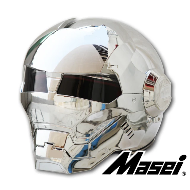 Masei Bike Scooter Moto Electroplate Silvery Iron Man Helmet