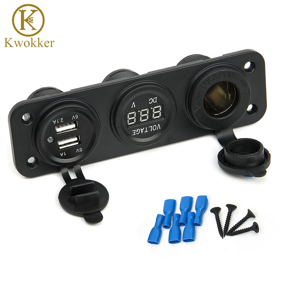 

DC 12V USB Socket Splitter Motor Car DC Digital Voltmeter 3 Hole Panel Power Socket/Dual USB Car Electronics Cigarette Lighter