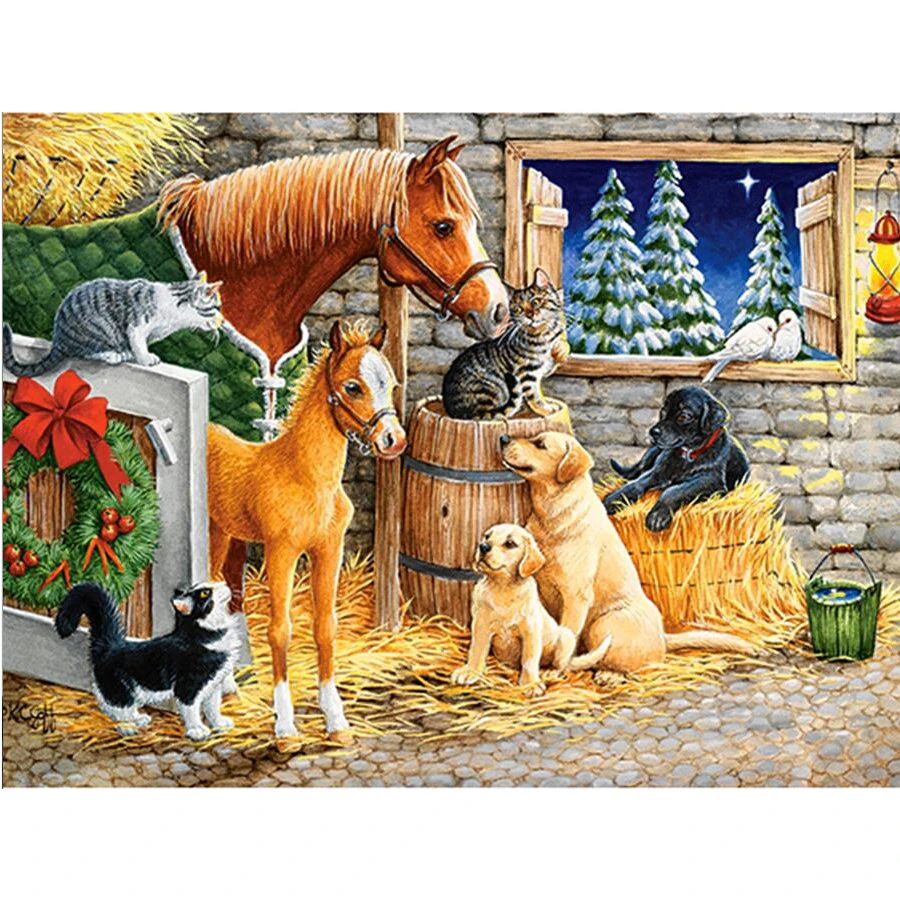 Животные 5D DIY Алмазная картина кошка, собака, лошадь кристальная ферма Алмазная вышивка крестиком пейзаж Рукоделие украшение дома