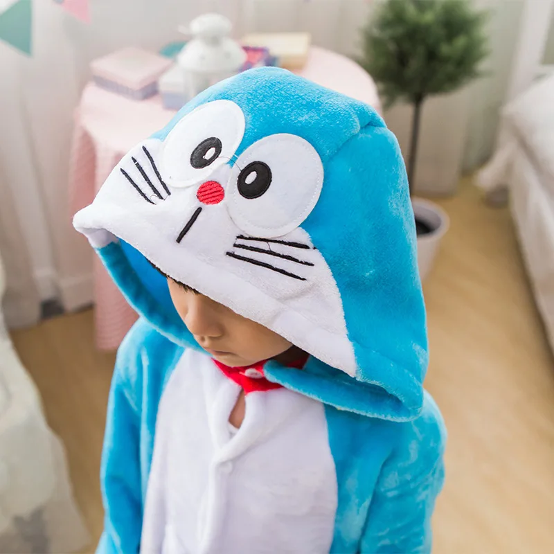 

Boy Girl Children Doraemon Blue Pajamas Set Flannel Kids Animal Cartoon Cosplay Hooded Pijama infantil Kigurumi Sleepwear