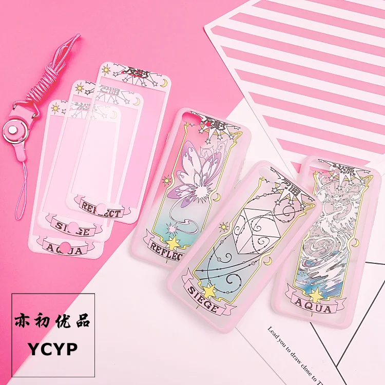 

For iPhone 8 plus ClowCard case + tempered glass film for iPhone X 6 6s plus cartoon Sakura hard case for iphone 7 plus + strap