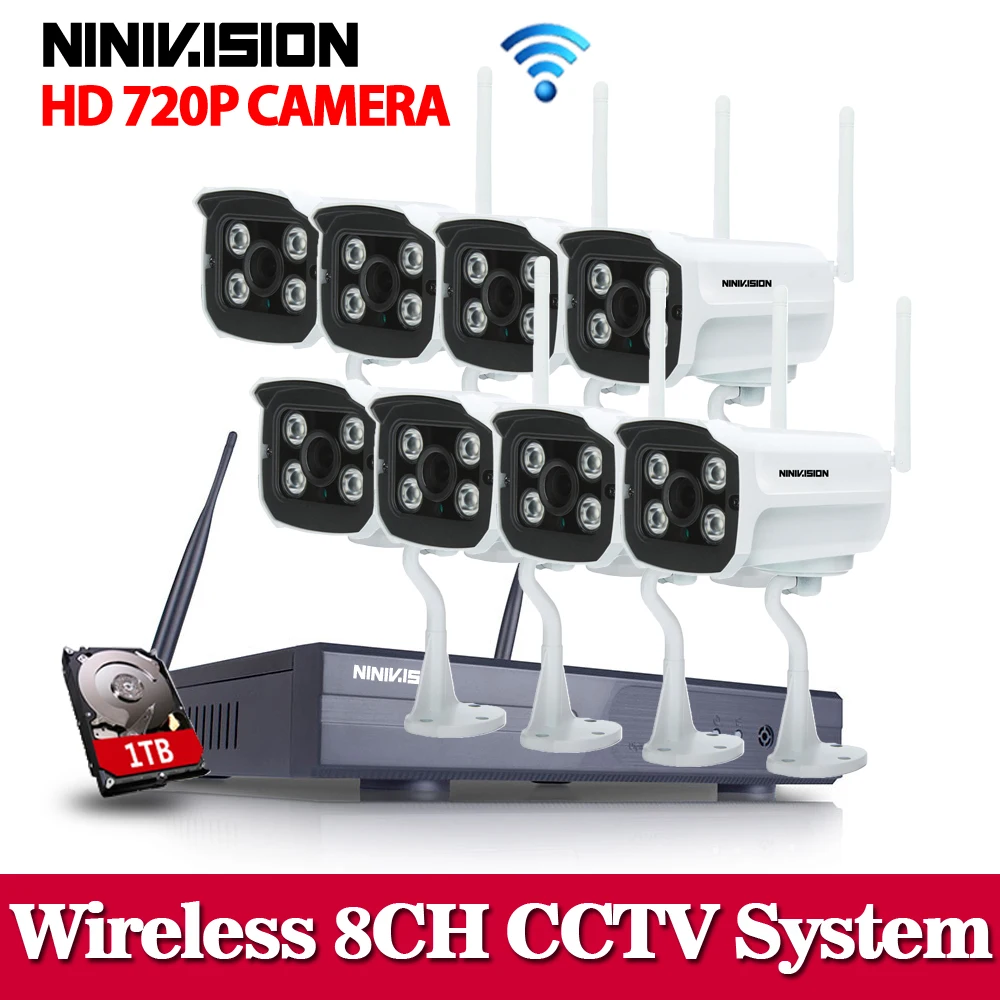 Plug And Play 8CH Беспроводная NVR CCTV система 1 ТБ HDD P2P 720P HD 4 Массив наружная ИК камера