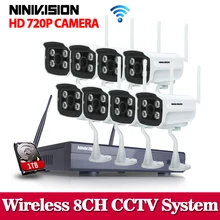 Plug And Play 8CH Беспроводной NVR CCTV Системы 1 ТБ HDD P2P 720 P HD 4 Массив Открытый ИК безопасности камера WI-FI комплект наблюдения сети