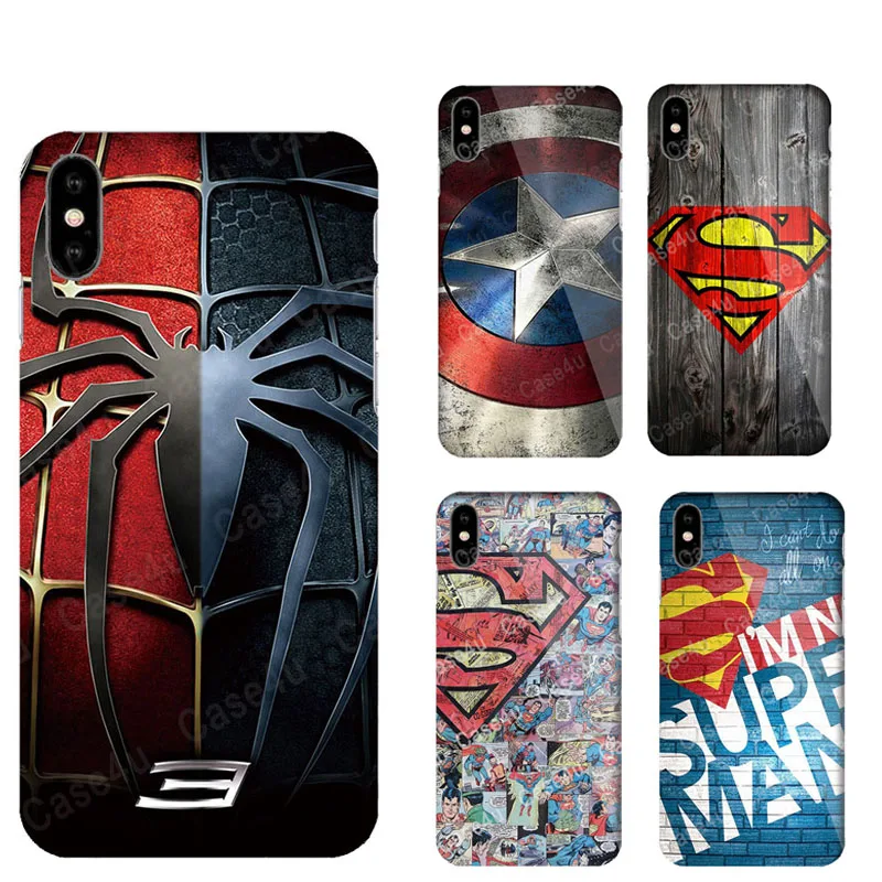 

Marvel Comic Avengers Superhero Patterns Hard PC Phone Case For iphone x xs max xr 6s 8 7 Plus Spiderman ironman Superman logo