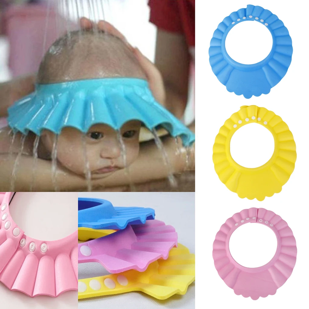 One Piece EVA Baby Kids Swimming Swim Bath Bathing Bathroom Shower Adjustable Cap Wash Cutting Hair Shield Waterproof Visor Hat