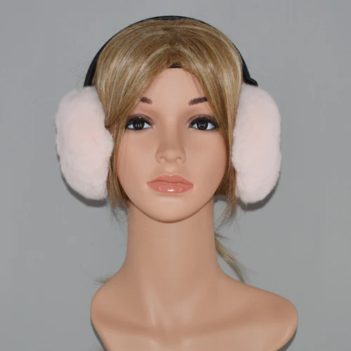 Hot Sale Women Winter Natural Real Rex Rabbit Fur Earmuffs Fashion Warm Plush Rex Rabbit Fur EarMuff Brand Real Fur Earflap - Цвет: pink