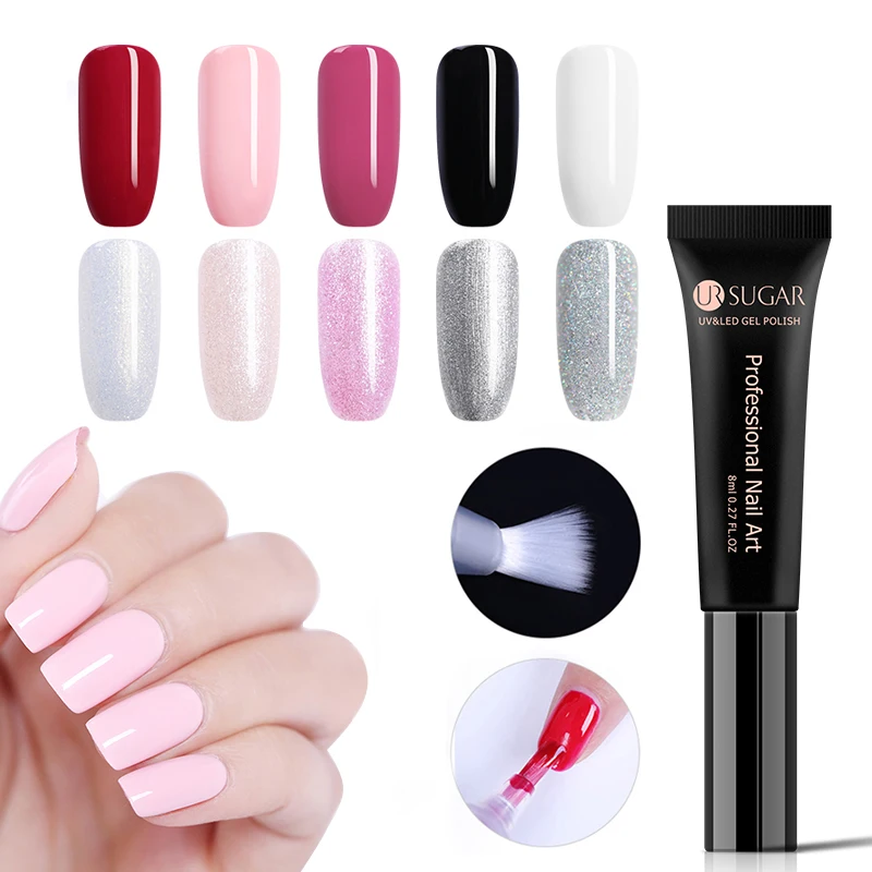 

UR SUGAR 8ml Nude Pink Gel Nail Polish Pure Color UV LED Gel Lacquer Soak off Gel Varnish Semi Permanent Hybrid Nail Gel