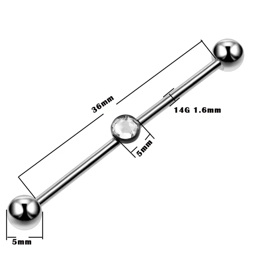 SWANJO 1 шт. 14 г G23 Титан Промышленные пирсинг Промышленные Штанги драгоценный камень Топ съемные Серьги Козелок Уха калибр, Ювелирное Украшение для тела - Окраска металла: T2102