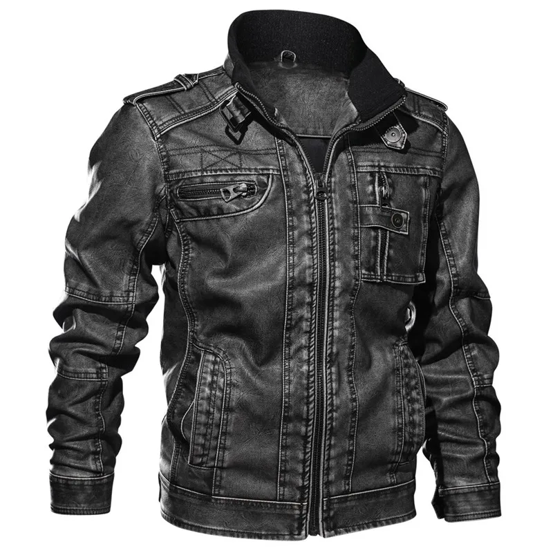 6XL 7XL мужская куртка из искусственной кожи повседневное тонкое пальто Военная куртка-бомбер верхняя одежда плюс размер мотоциклетная байкерская куртка из искусственной кожи - Цвет: Темно-серый