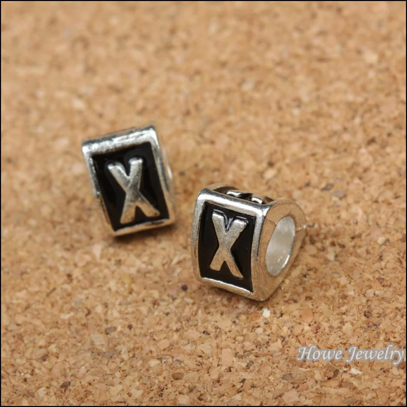 

7 pcs triangle black English Alphabet letter "X" charm antique silver plated diy earring fit bracelet (8*9*6mm)