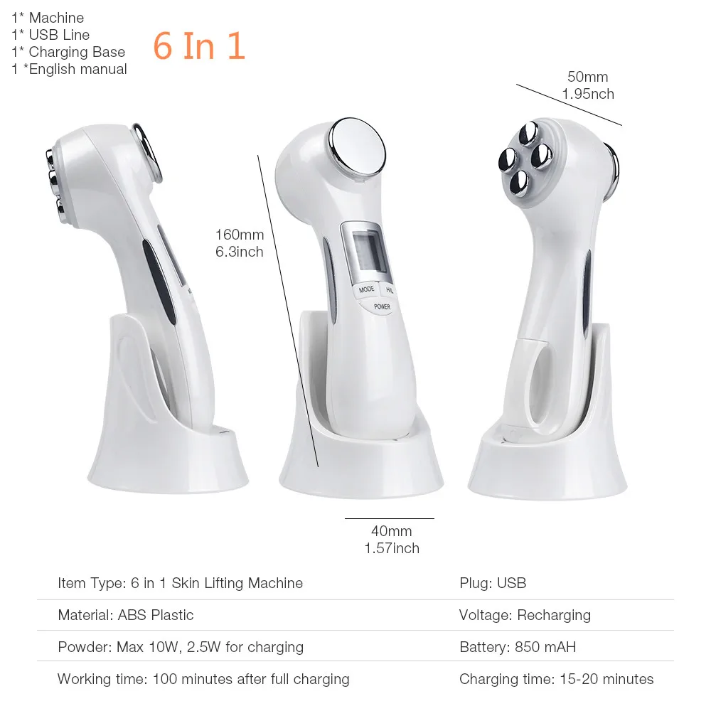

6 in 1 RF Photon Face Massager Therapy Facial Skin Lifting Rejuvenation Vibration Device Ion Microcurrent Mesotherapy Massager
