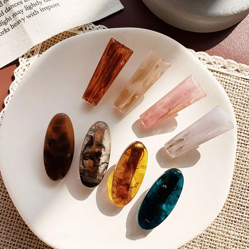 

Korea Fashion Resin Marble Hairpins Hair Clips for Women Geometry Oval Transparent Hair pins hair accessories dropshipping