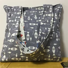 1 шт. саржевая хлопковая 2-сторонняя эко хозяйственная сумка через плечо с принтом рыбы 1016-2