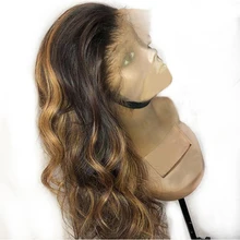 Свободная волна тела Омбре светлые блики 360 кружева фронта человеческих волос парик перуанские Remy предварительно сорвал с волосами младенца для женщин