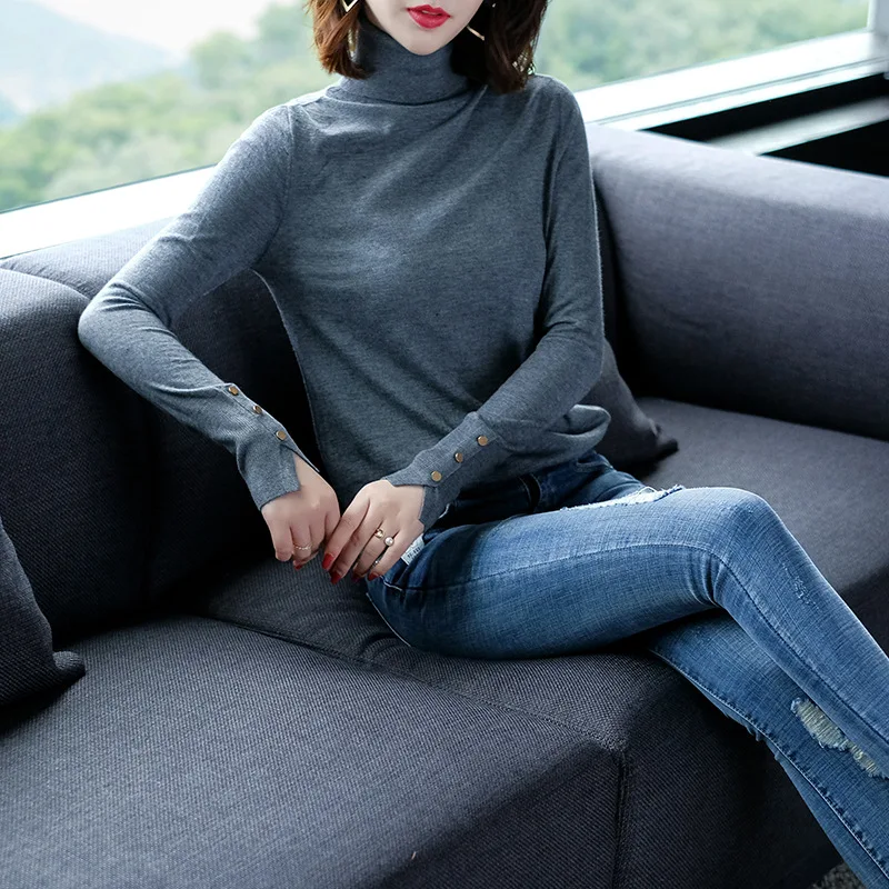 Solid turtleneck elastic knit basic sweater 2018 new long sleeve women autumn pullovers sweater shirts