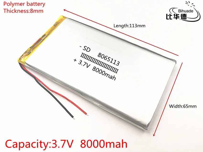 8065113 3,7 литий-полимерный аккумулятор 8000 мАч литий LiPo 3,7 в 8ah аккумуляторная батарея