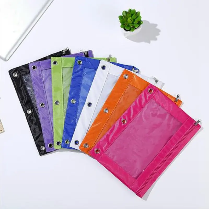 Zippered Binder Pencil Pouch with Rivet Enforced Hole 3 Ring Pencil Case