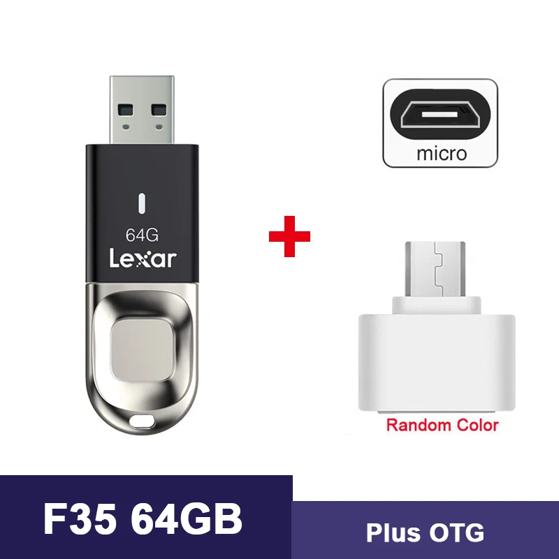 Lexar флеш-накопитель usb 3,0 64 Гб Распознавание отпечатков пальцев Флешка animado Memory stick F35 Флешка memoria cle usb диск на ключ - Цвет: F35-Plus-OTG