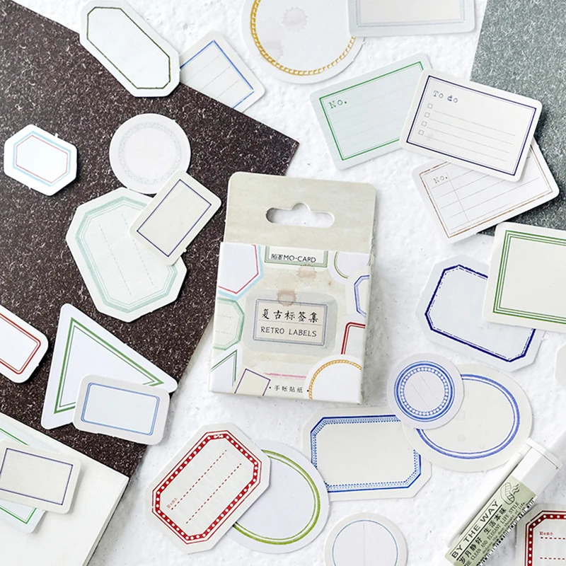 

46Pcs/box Vintage Write-on Sticker Scrapbooking Creative DIY Journal Decorative Adhesive Label Sticker Cute Stationery Supplies