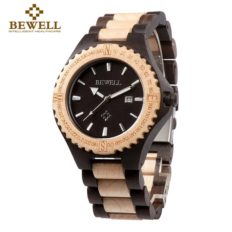 

BEWELL Men's Watch Wooden Watch Top Brand Design Luxury Handmade Watches & Automatic Date Trend Fashion Jewelry 023A