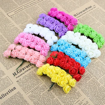 

144pcs 2cm Mini Foam Rose Artificial Flower Bouquet Multicolor Rose Wedding Flower Decoration Scrapbooking Fake Rose Flower