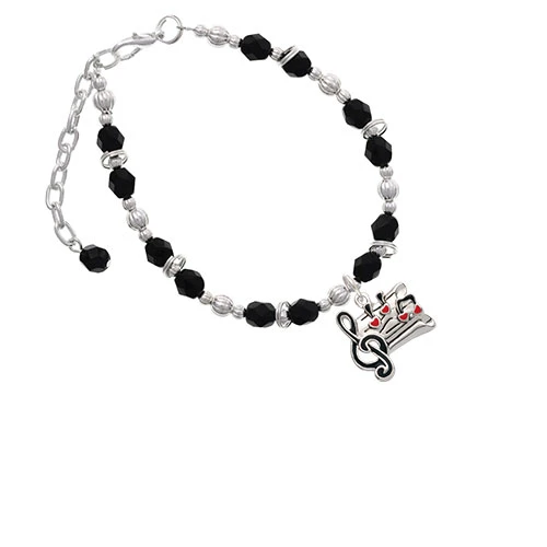 Music Sheet with Hearts Black Beaded Bracelet