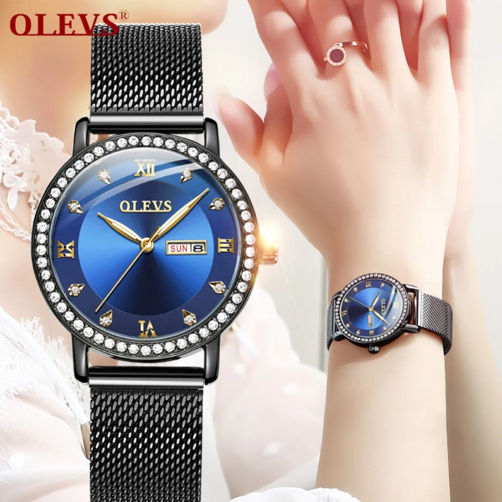 

OLEVS Women Luxury Watch Female Roman Numerals Elegant Diamond Ladies Quartz Wrist Watch Waterproof Date Watch Reloj Mujer Gift
