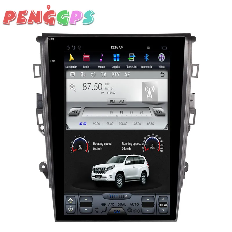 Top Tesla style 12.1 inch Android 6.0 Car Radio GPS Navigation Headunit For Ford Mondeo Fusion 2013-2017 Stereo Multimedia Audio Map 4