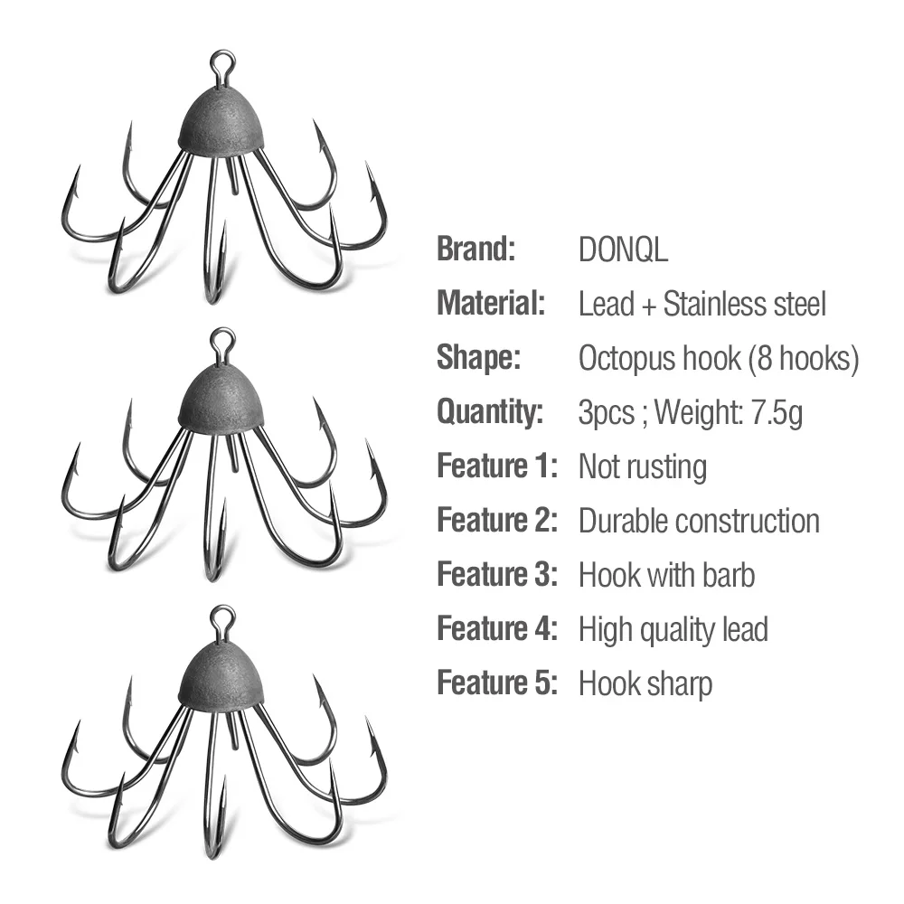 DONQL, 3 шт./лот, кальмары, осьминог, якорь, рыболовные крючки из высокоуглеродистой стали, восьмиугольные рыболовные снасти, крючки, аксессуары для инструментов, джиг-зонтик