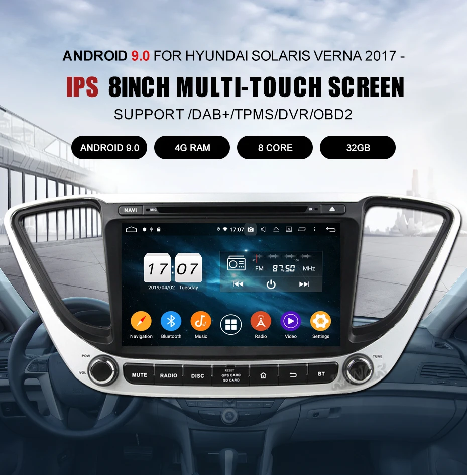 Best KANOR IPS Android 9.0 Octa Core 2din Car Radio For Hyundai Solaris Verna 2017 Navigation Radio Audio Video Player GPS Multimedia 0